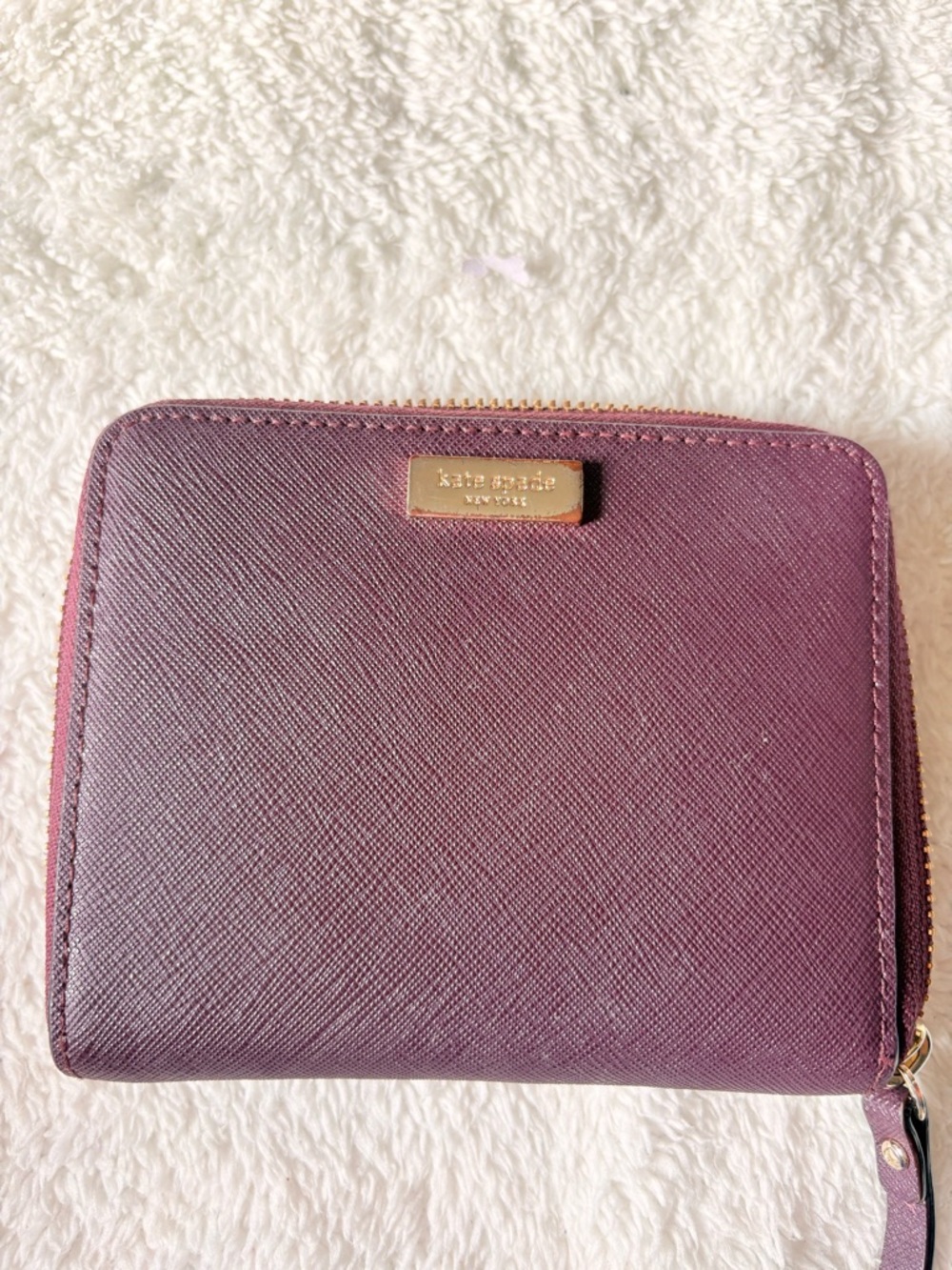 Kate Spade New York Burgundy Saffiano Leather Zip Around Wallet